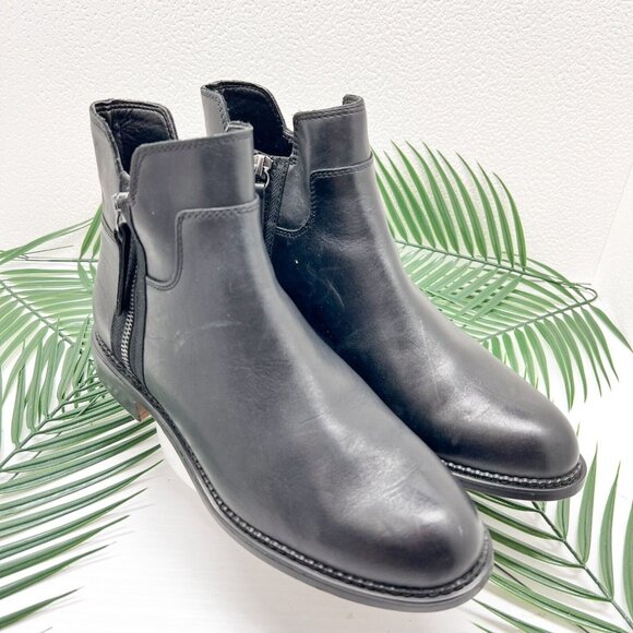 Franco Sarto Shoes - Franco Sarto Women's Halford Black Leather Almond Toe Side Zip Ankle Boots 7.5M